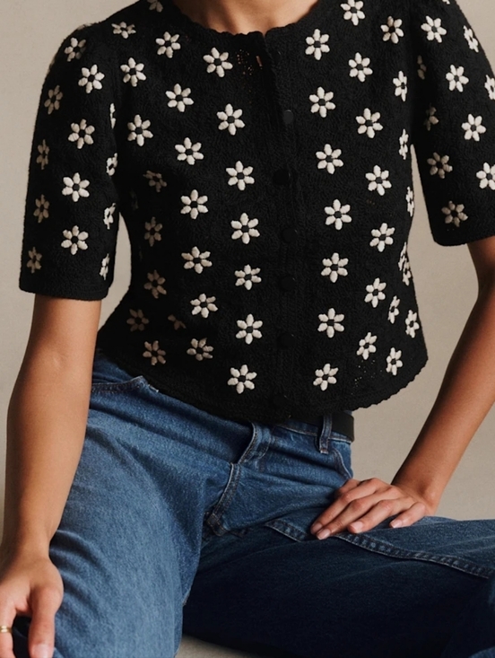 Sezane Tops - Sezane Lorna Shirt Contrasted Black Guipure Ecru Flower - Size S